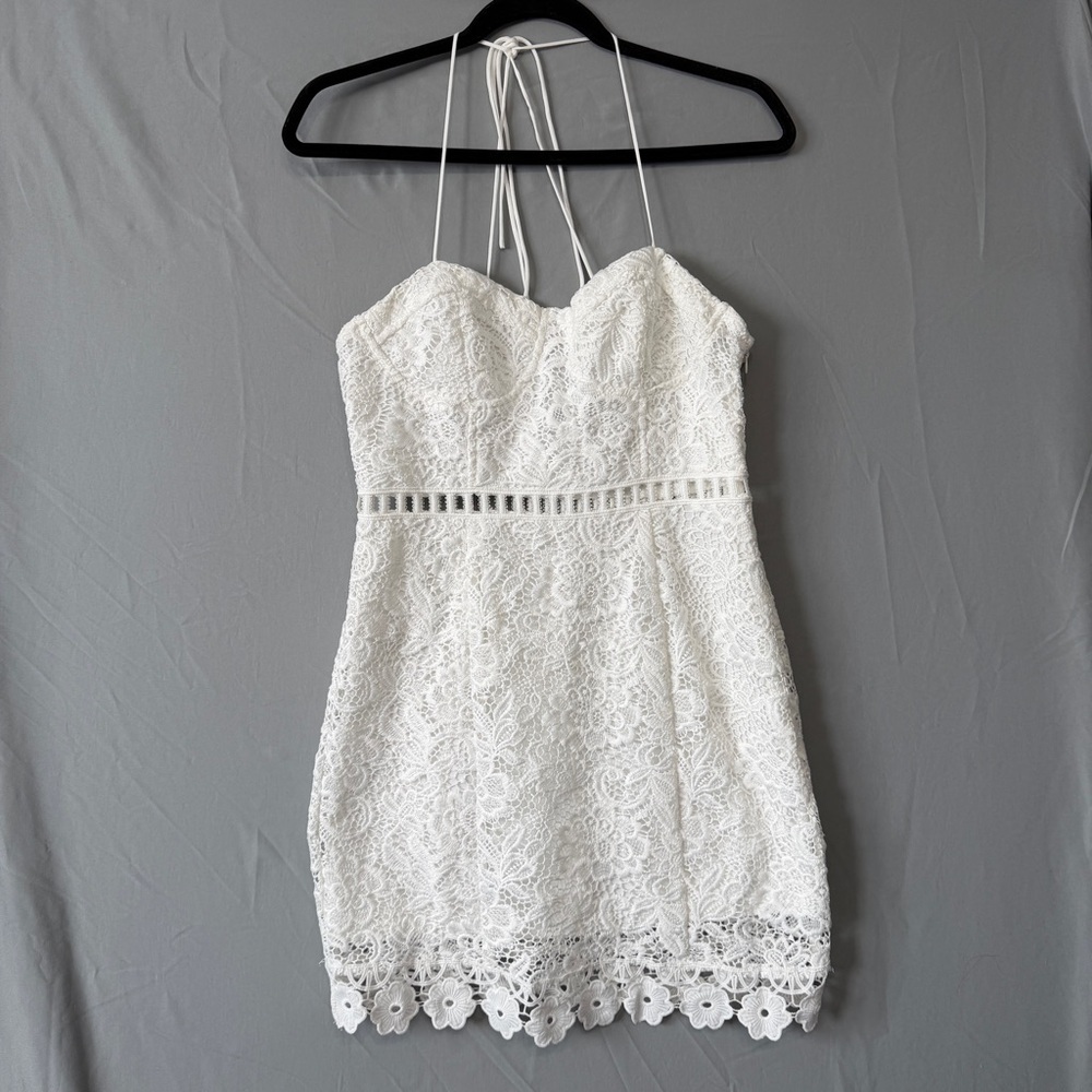 White Lace Halter Mini Dress - Elegant Summer Occasion